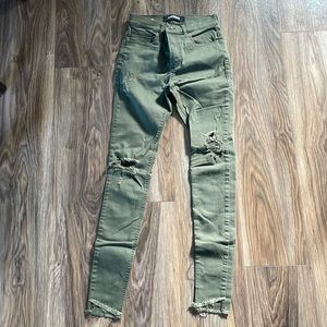 Express Dark Green High Waisted Distressed Jeggings - Size 0L